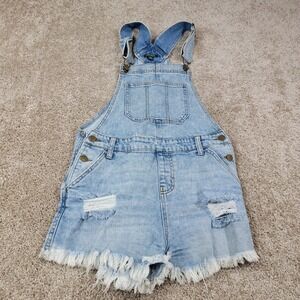 Wild Fable Women's‎ Sz XS Denim Overalls Shorts Distressed Frayed Hem Light Wash